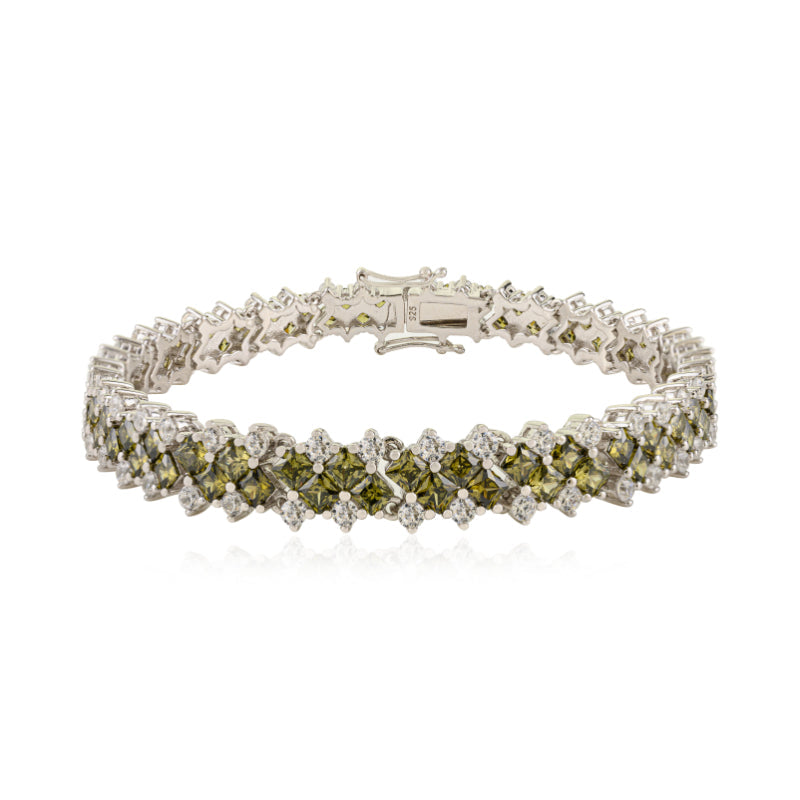 925 Sterling Silver Brilliant Round White and Green CZ Tennis Bracelet