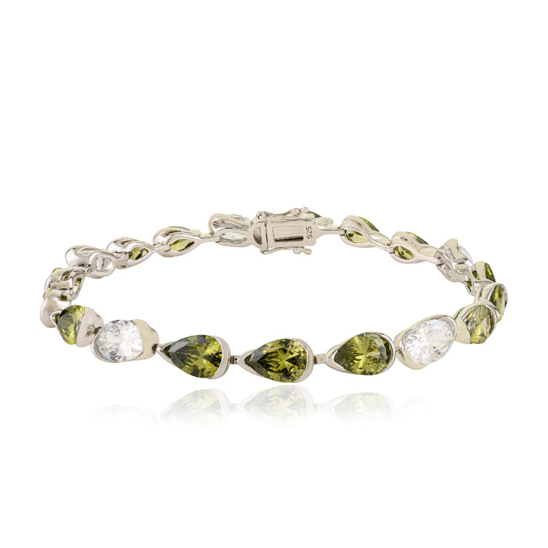 925 Sterling Silver Brilliant Uneven White and Green CZ Tennis Bracelet