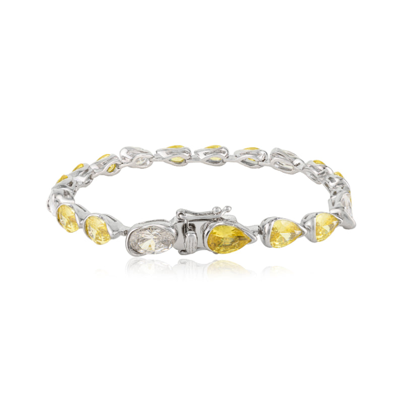 925 Sterling Silver Brilliant Uneven White and Yellow CZ Tennis Bracelet