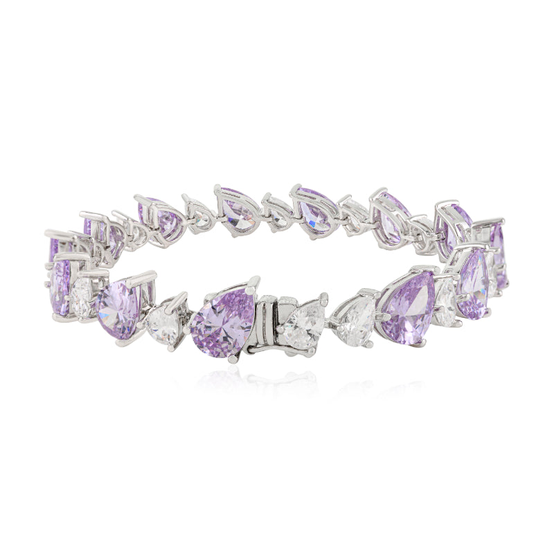 925 Sterling Silver Brilliant Pear Cut White and Purple CZ Tennis Bracelet