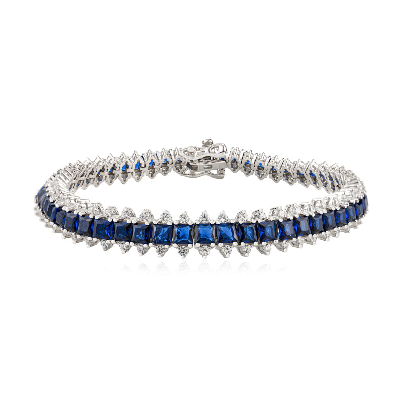 Exquisite Silver Bracelet Featuring Blue and White Cubic Zirconia