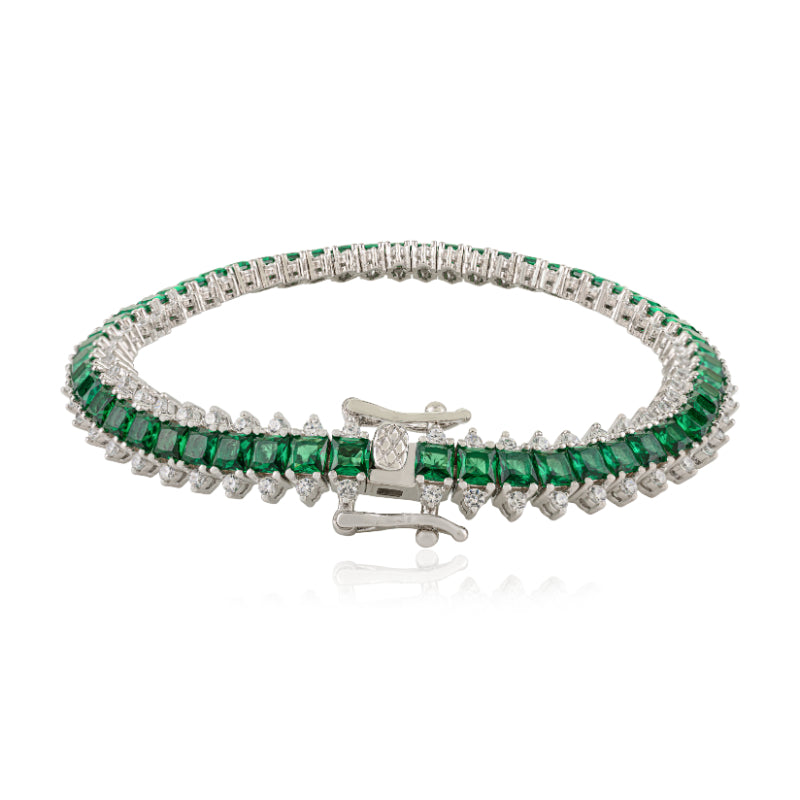 Exquisite Silver Bracelet Featuring Green and White Cubic Zirconia