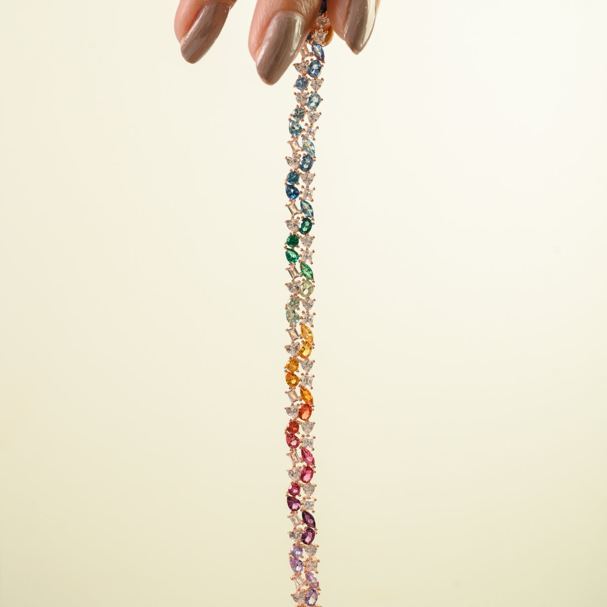 18k Rose Gold Vibrant Rainbow CZ Bracelet with Multi-Color Cubic Zircons