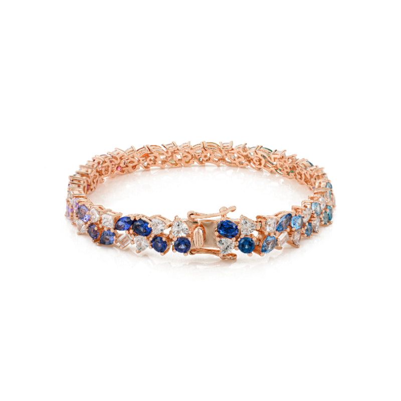 18k Rose Gold Vibrant Rainbow CZ Bracelet with Multi-Color Cubic Zircons