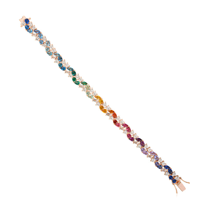 18k Rose Gold Vibrant Rainbow CZ Bracelet with Multi-Color Cubic Zircons
