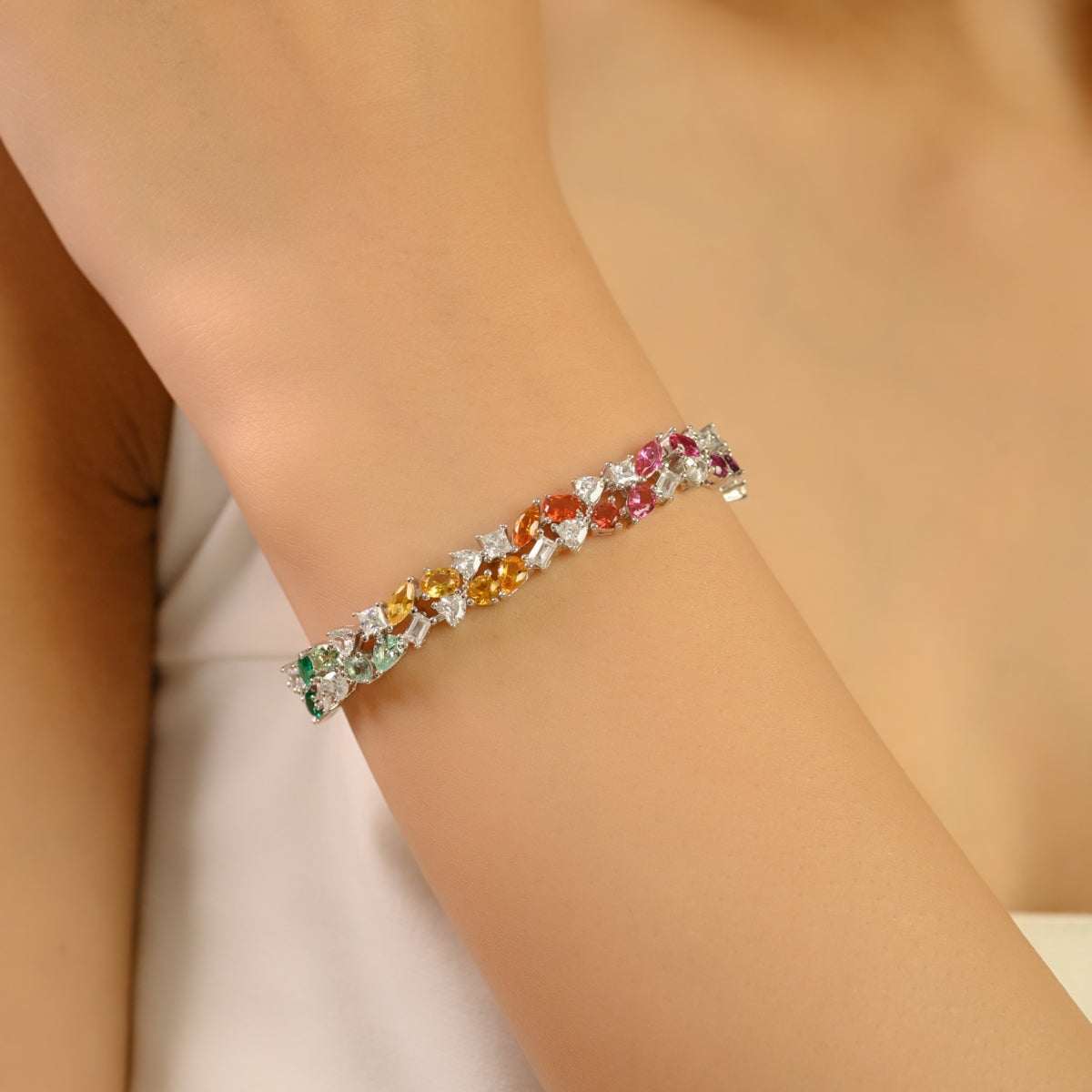 Vibrant Rainbow CZ Bracelet with Multi-Color Cubic Zircons
