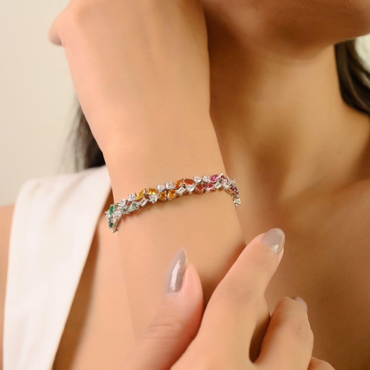Vibrant Rainbow CZ Bracelet with Multi-Color Cubic Zircons