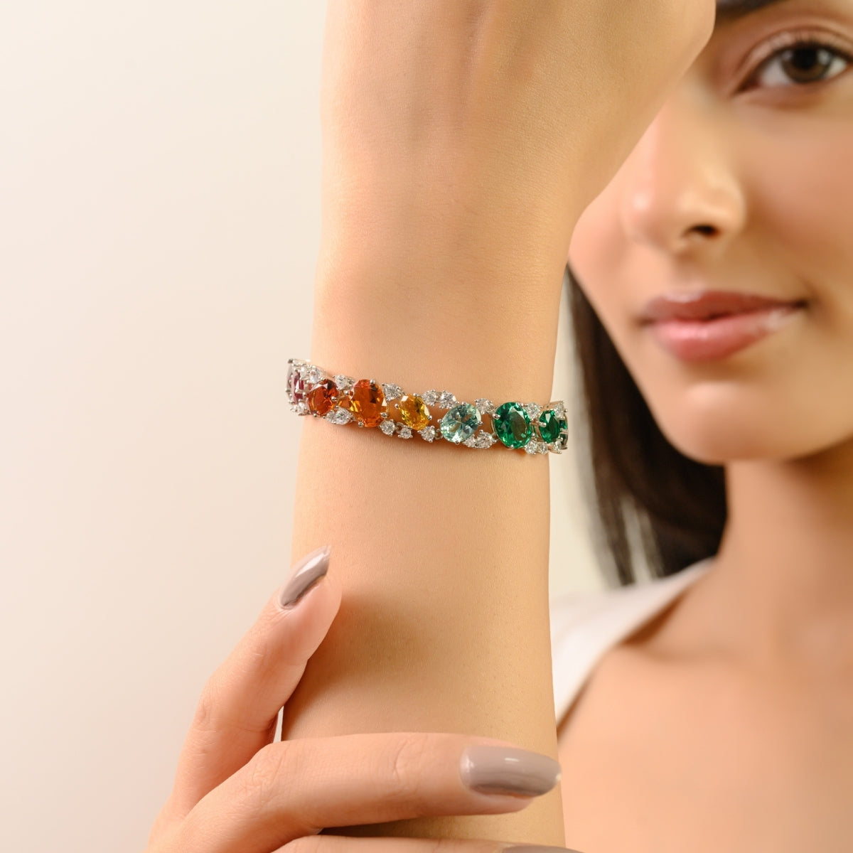 Vibrant Rainbow CZ Bracelet with Multi-Color Cubic Zircons