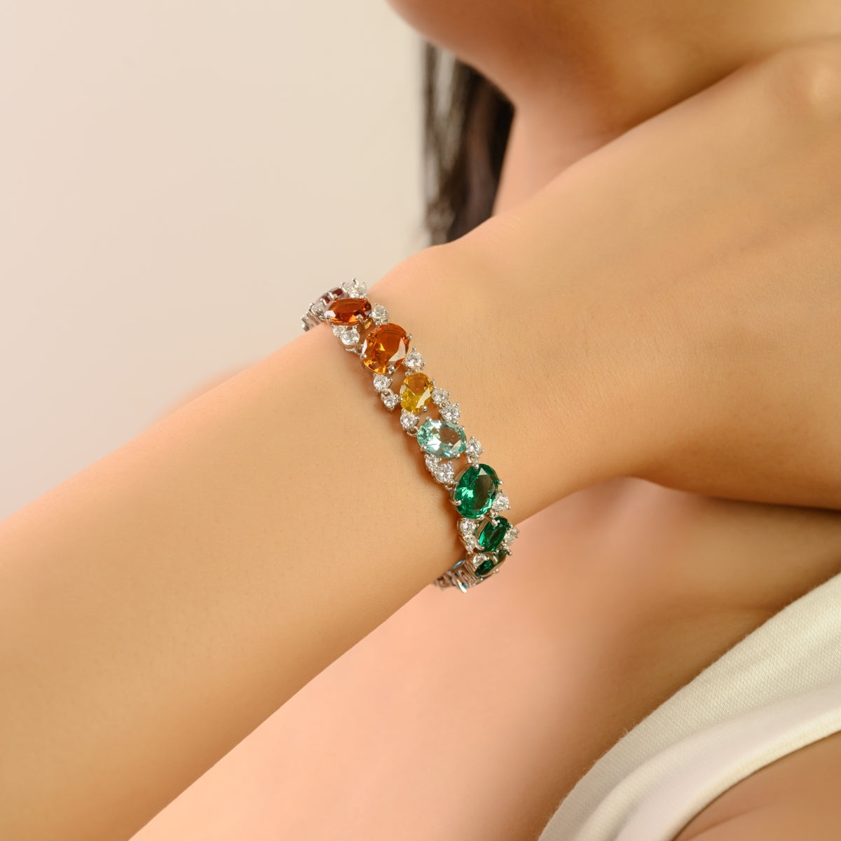 Vibrant Rainbow CZ Bracelet with Multi-Color Cubic Zircons