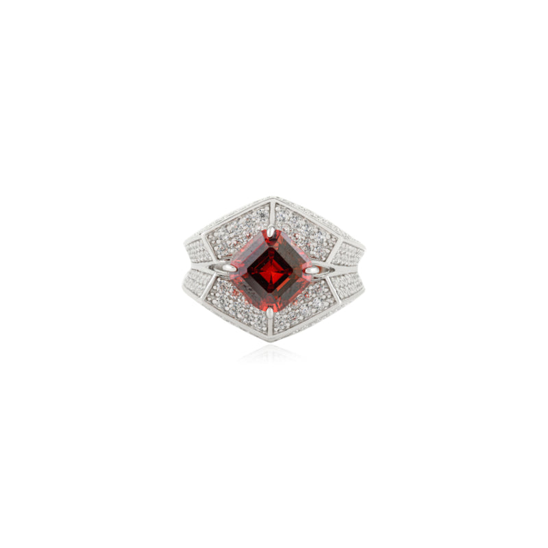 Exquisite Chunky Silver Ring with Stunning Red and White CZ