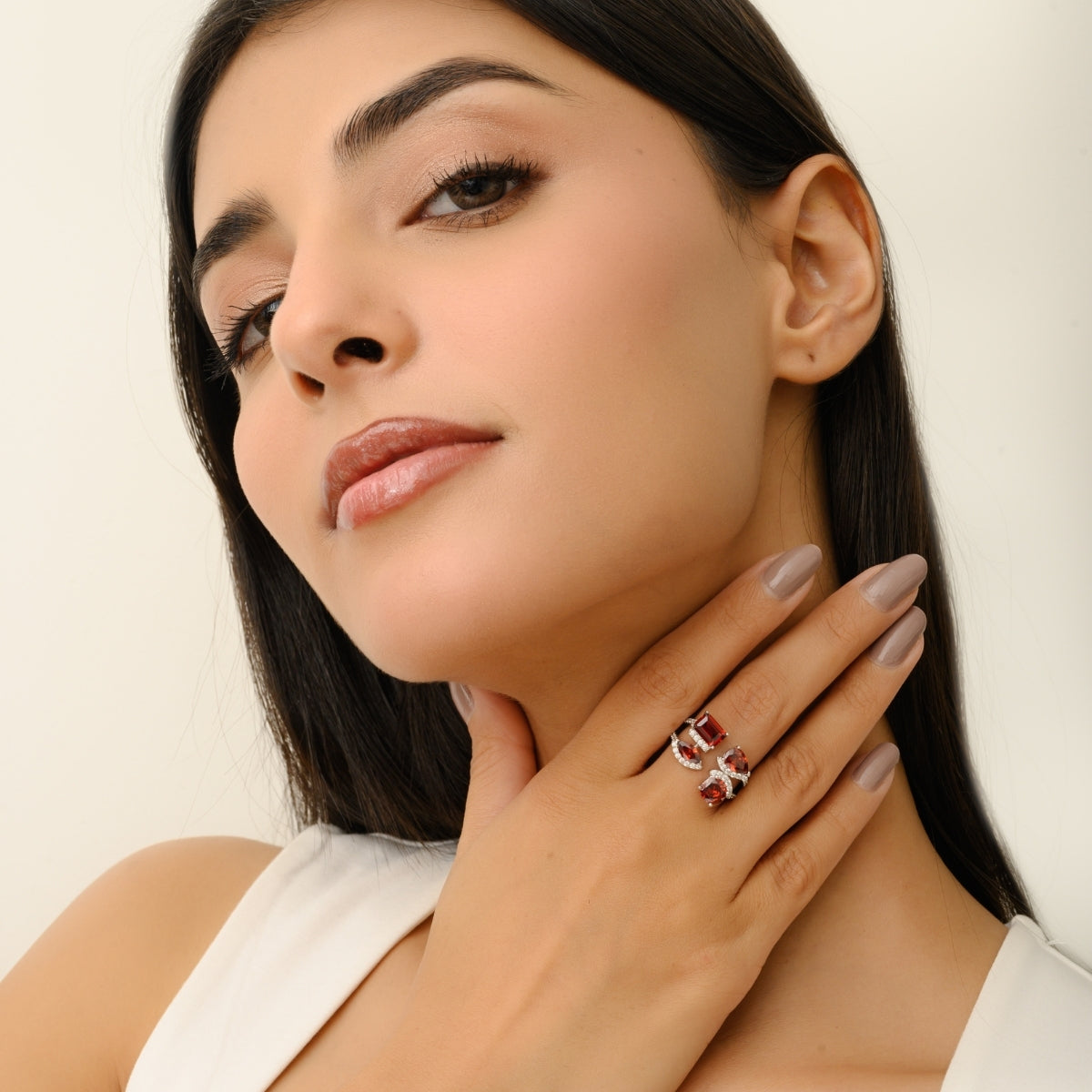 Stunning Multi Cut Red CZ and White CZ Ring for Party