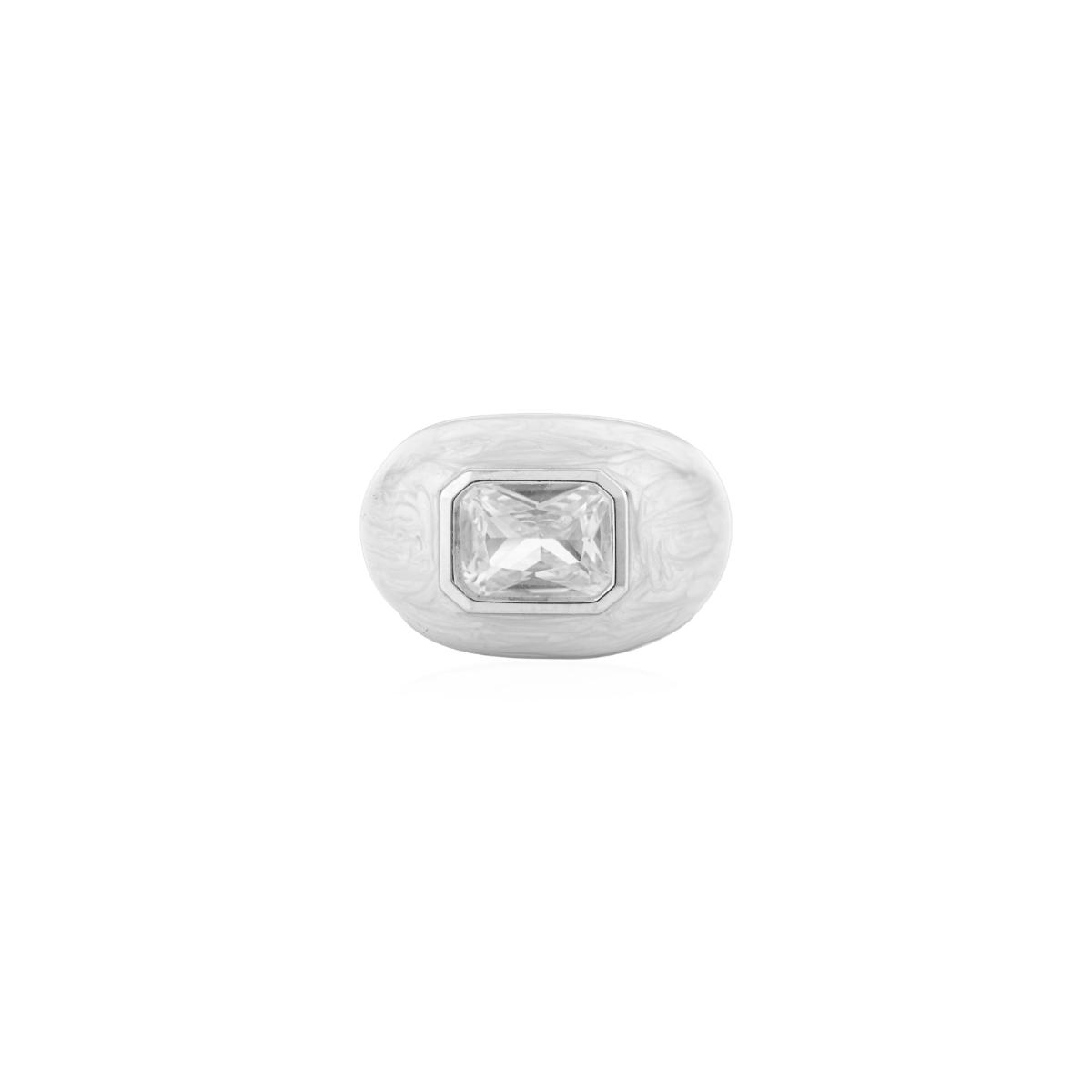 925 Sterling Silver White Enamel Solitaire Ring