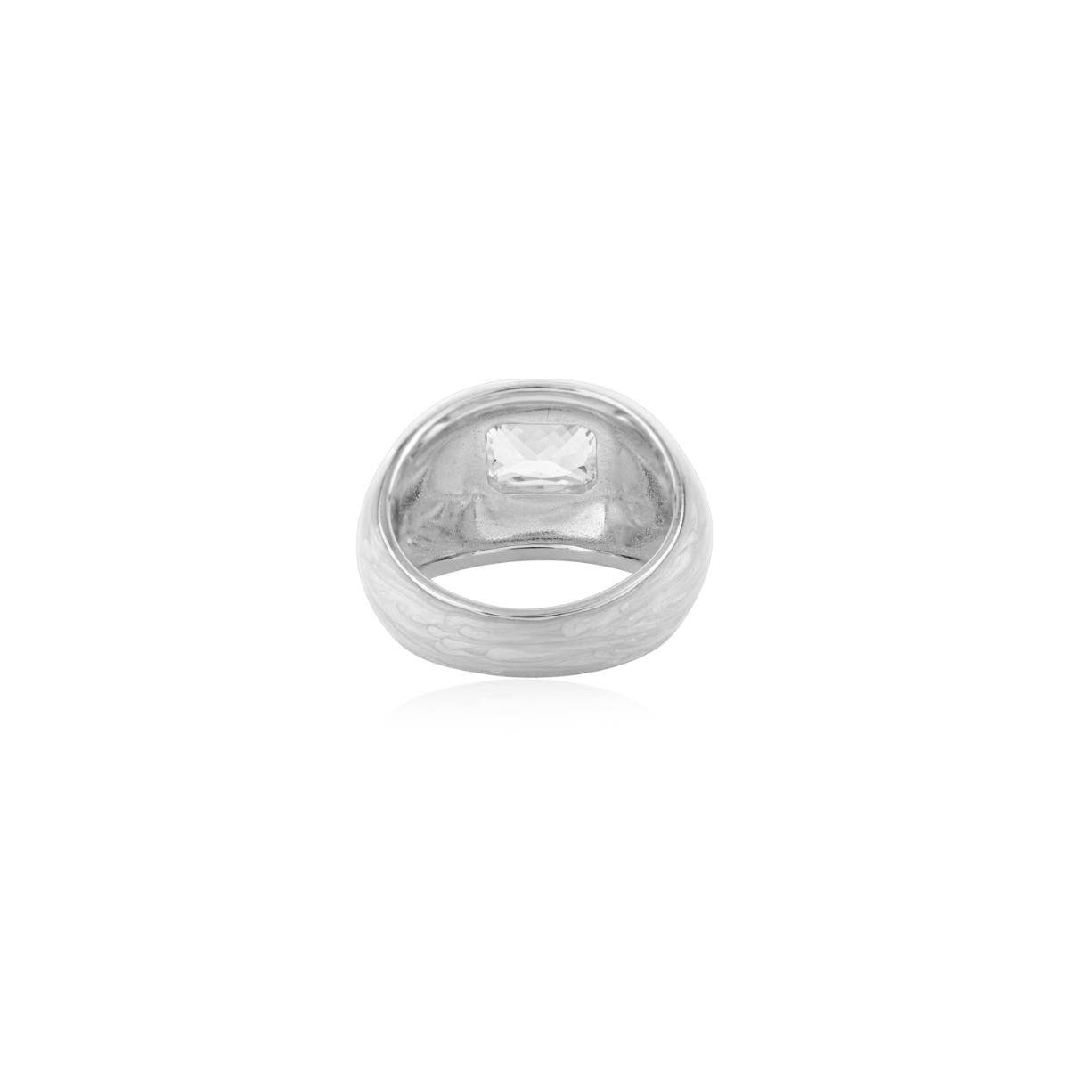 925 Sterling Silver White Enamel Solitaire Ring