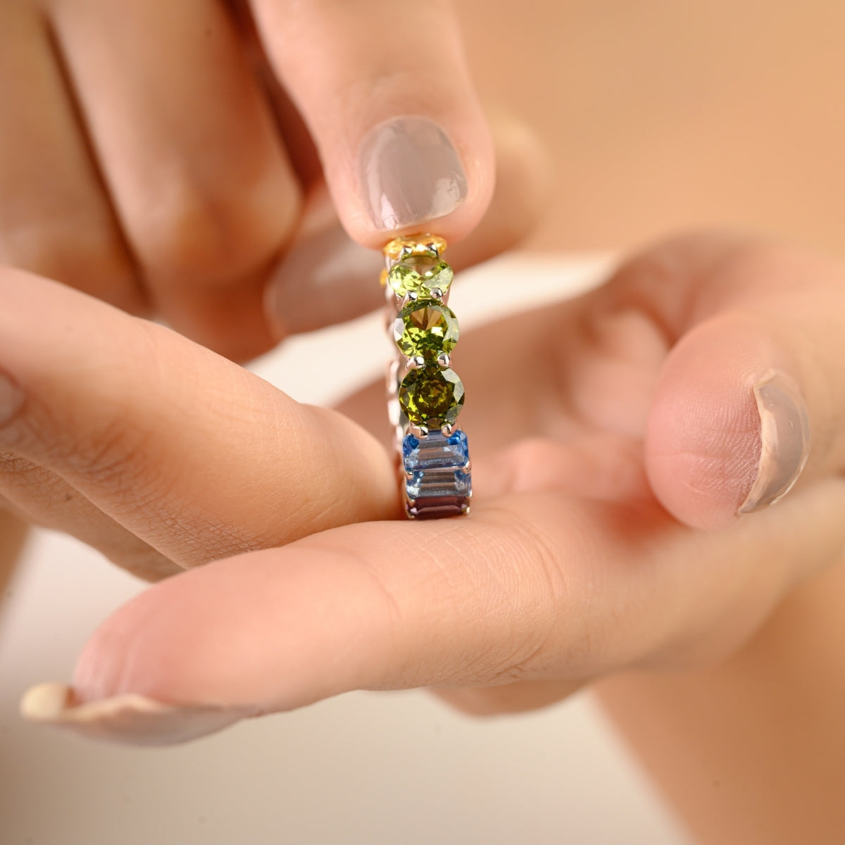 Colorful Rainbow Ring Sterling Silver Eternity Band