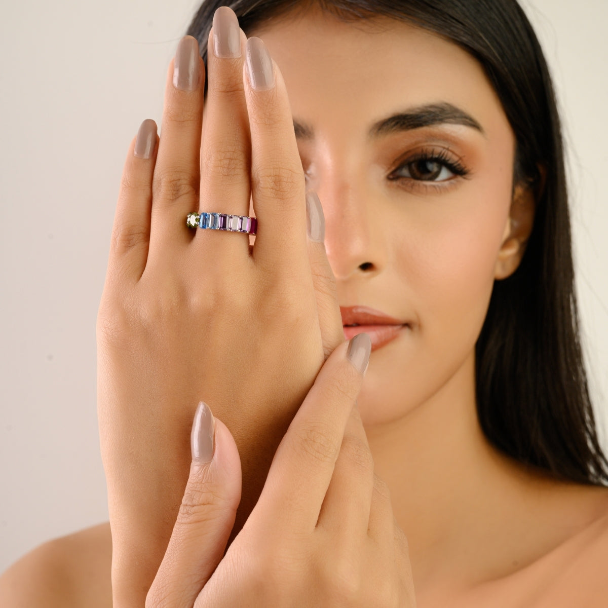 Colorful Rainbow Ring Sterling Silver Eternity Band