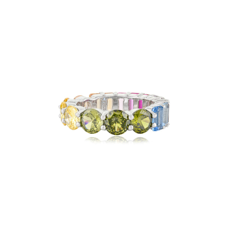Colorful Rainbow Ring Sterling Silver Eternity Band