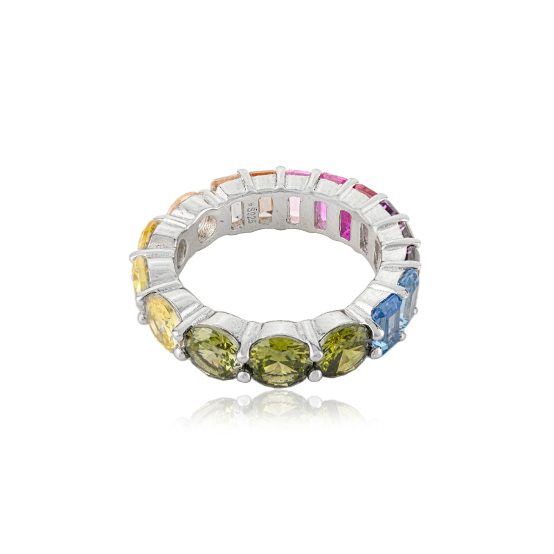 Colorful Rainbow Ring Sterling Silver Eternity Band