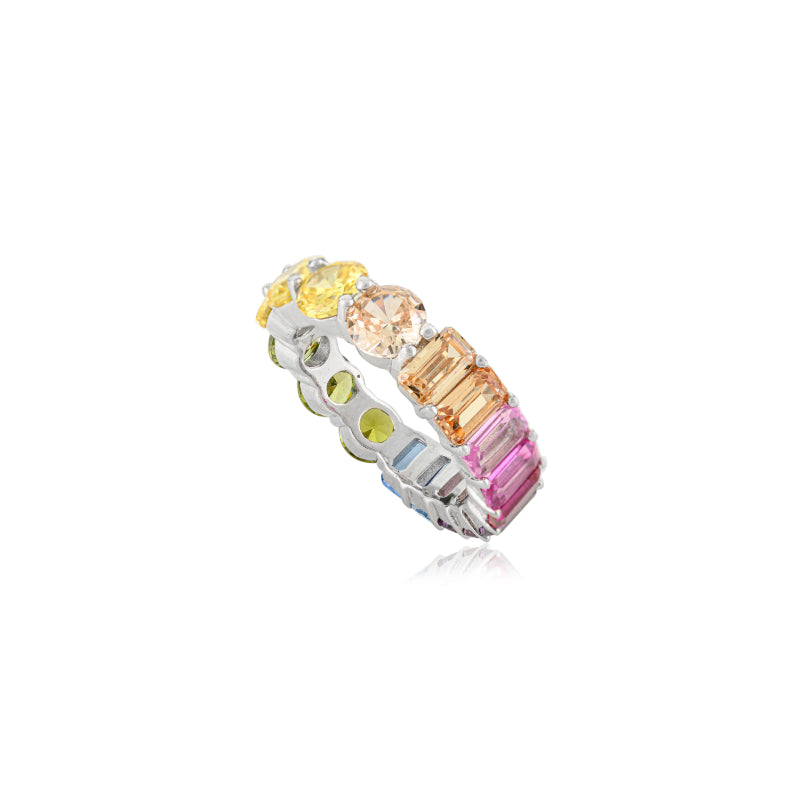 Colorful Rainbow Ring Sterling Silver Eternity Band