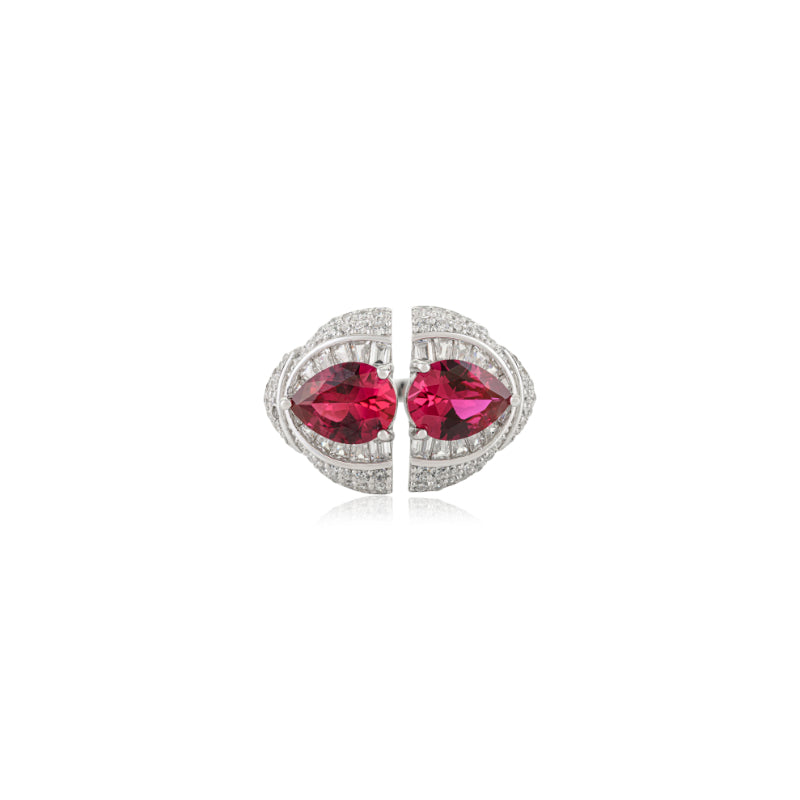 Sterling Silver Twin Crimson Ring in Red and White CZ