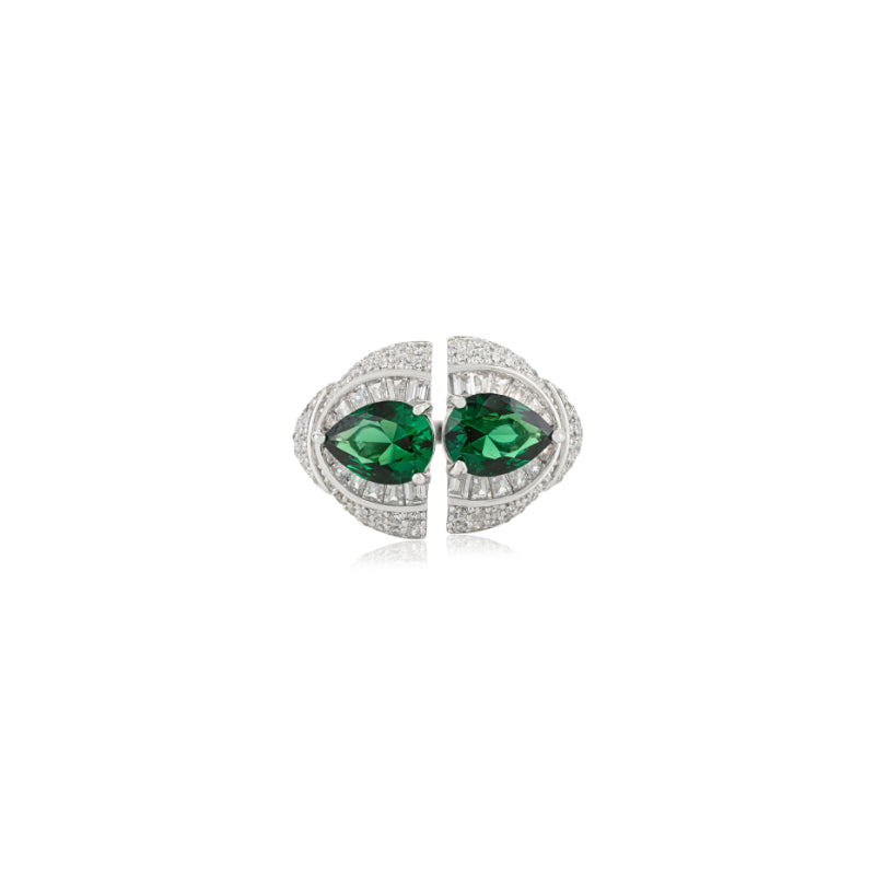 Sterling Silver Twin Crimson Ring in Green and White CZ