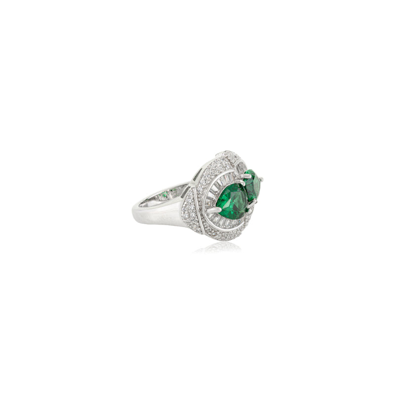 Sterling Silver Twin Crimson Ring in Green and White CZ