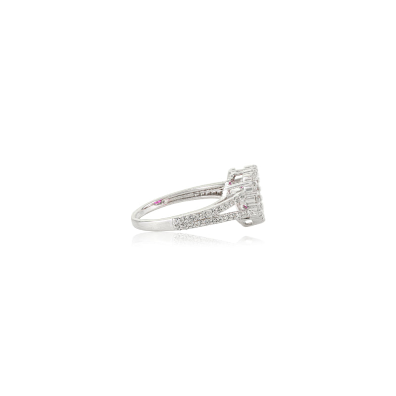 925 Sterling Silver Heart Halo Ring in Pink and White CZ