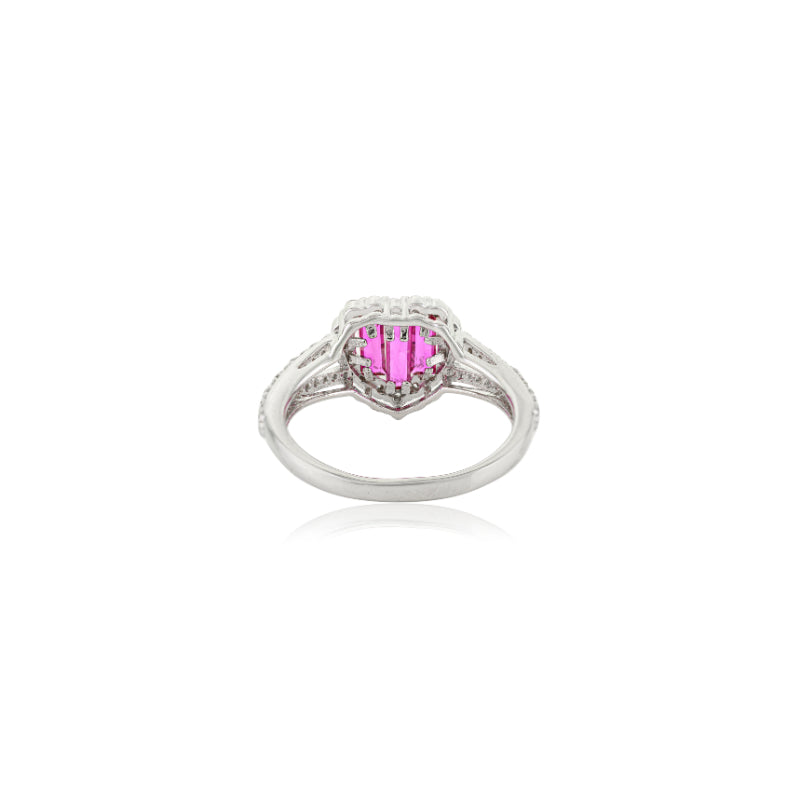 925 Sterling Silver Heart Halo Ring in Pink and White CZ