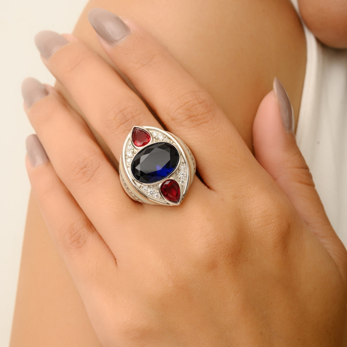 Sterling Silver Bold Colorful Chunky Designer Ring