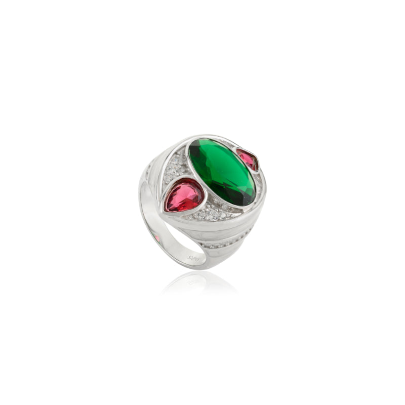 Sterling Silver Bold Green Chunky Designer Ring