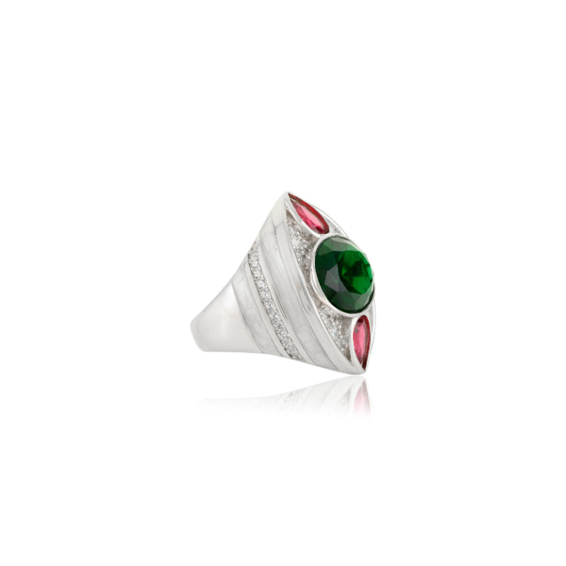 Sterling Silver Bold Green Chunky Designer Ring