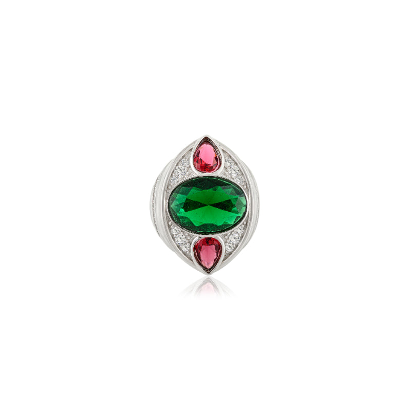 Sterling Silver Bold Green Chunky Designer Ring