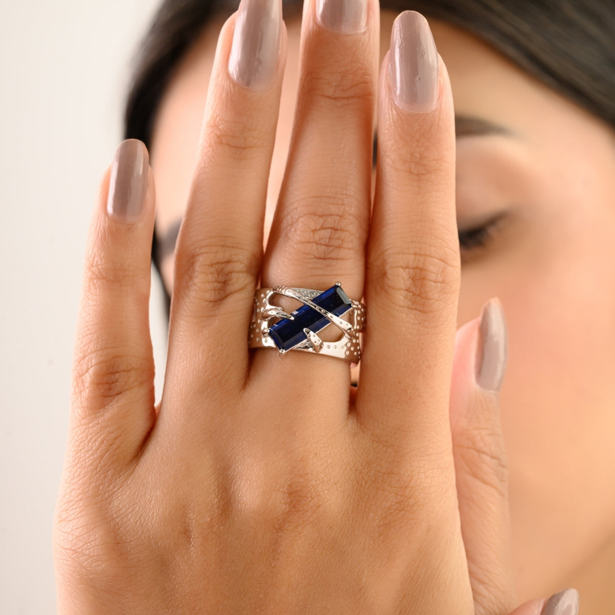 925 Sterling Silver Blue CZ Statement Ring