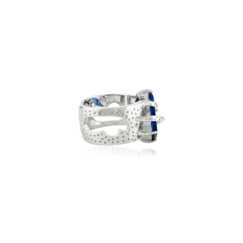 925 Sterling Silver Blue CZ Statement Ring