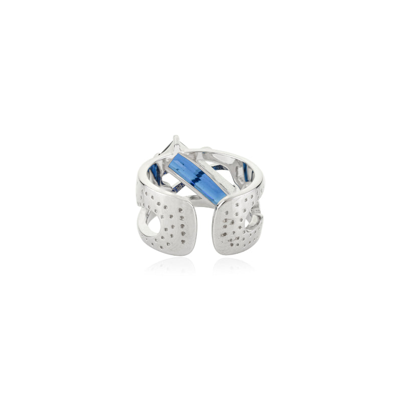 925 Sterling Silver Blue CZ Statement Ring