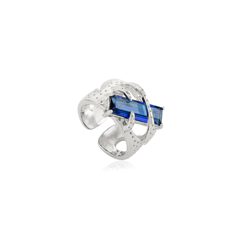925 Sterling Silver Blue CZ Statement Ring