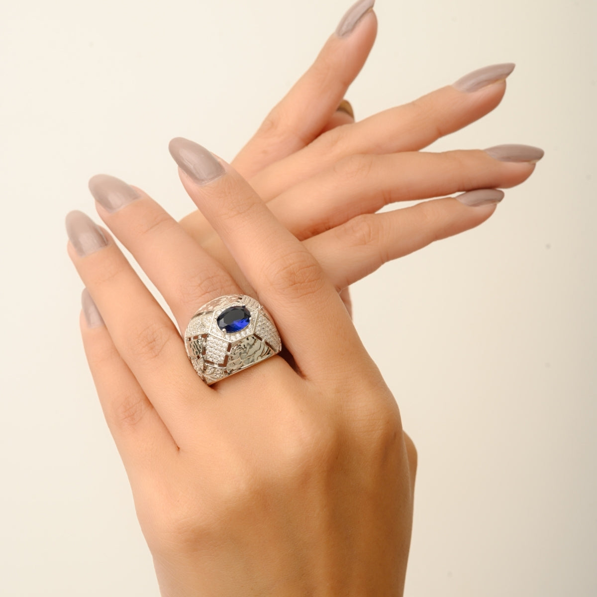 Sapphire-Centered Dome Ring in Sterling Silver