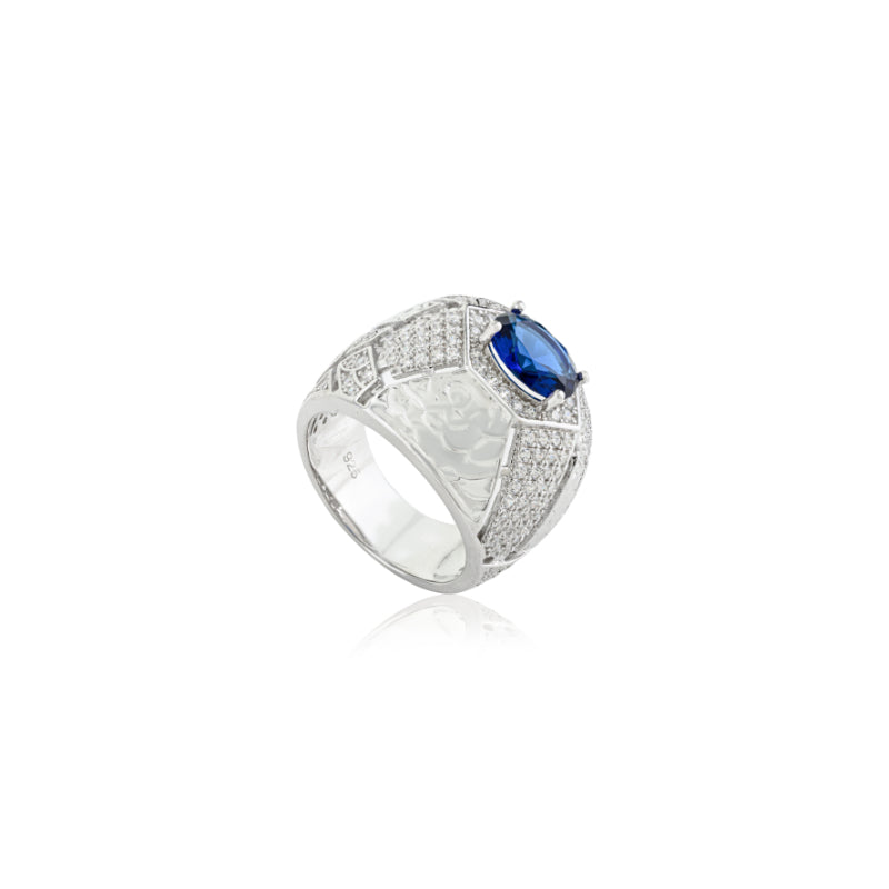 Sapphire-Centered Dome Ring in Sterling Silver