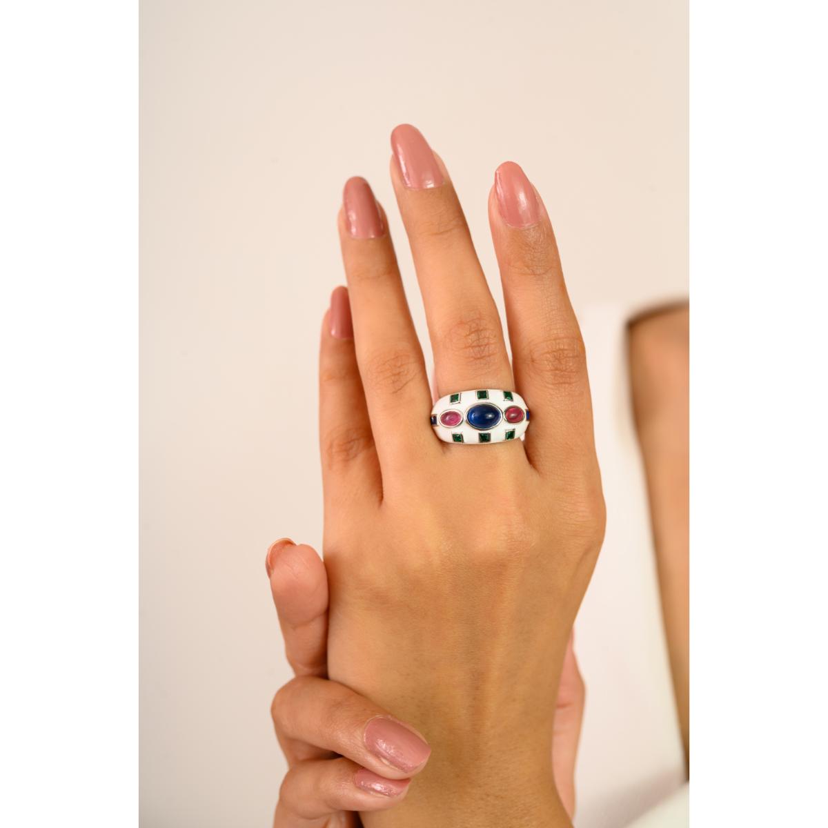 925 Sterling Silver Multi Coloured Vintage Ring