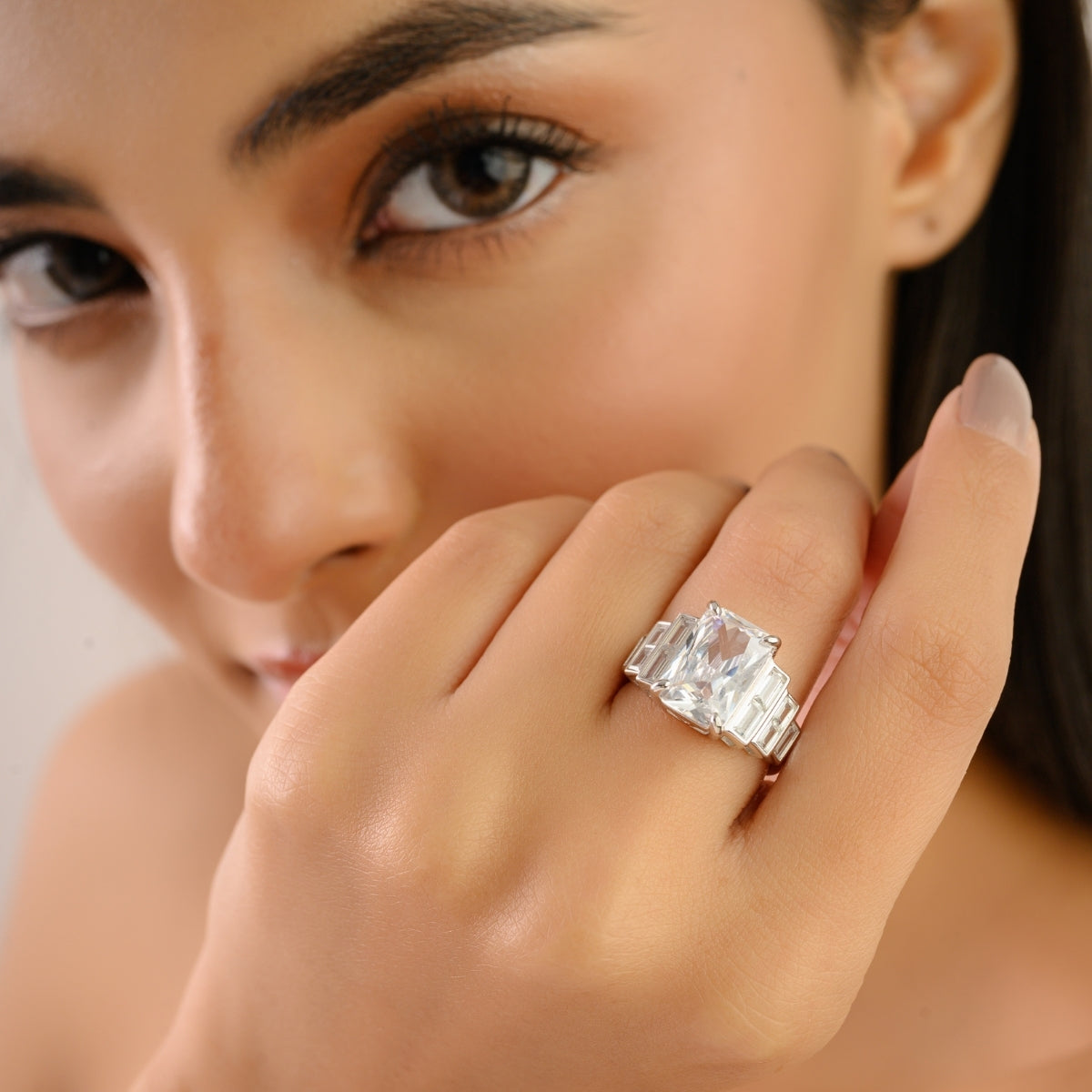 Big Ascher Cut Art Deco Vintage Inspired Engagement Ring