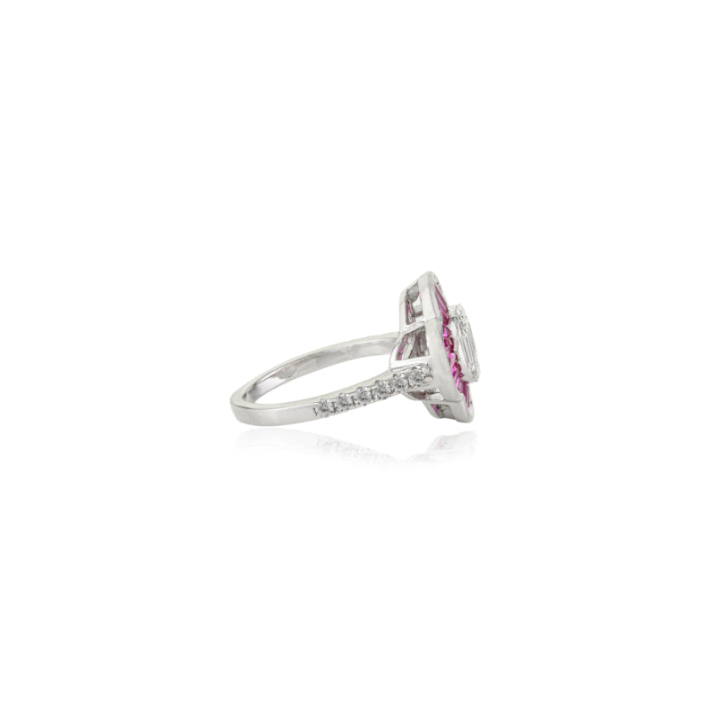 Sterling Silver Floral Ring with Pink and White CZ