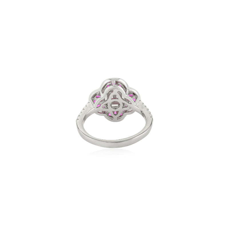 Sterling Silver Floral Ring with Pink and White CZ