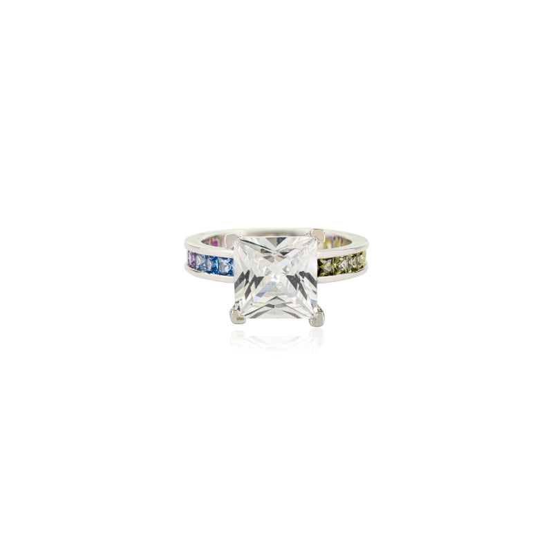 Sterling Silver Princess-Cut White CZ Solitaire Ring