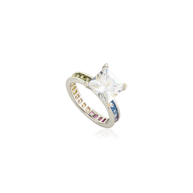 Sterling Silver Princess-Cut White CZ Solitaire Ring