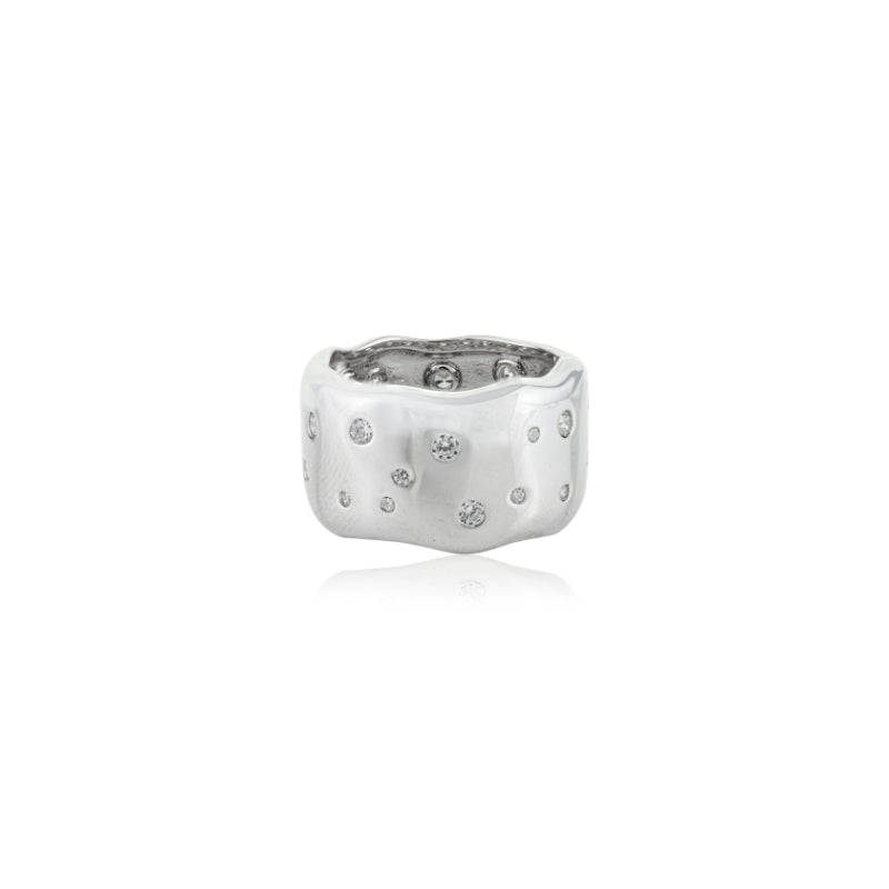 White CZ  Studded Band Ring For Women in Silver
