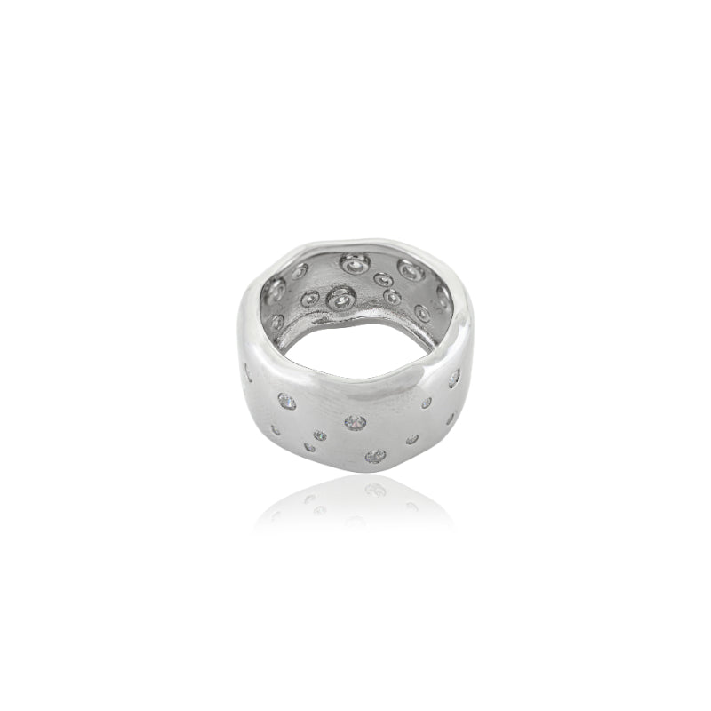 White CZ  Studded Band Ring For Women in Silver