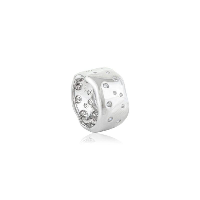 White CZ  Studded Band Ring For Women in Silver