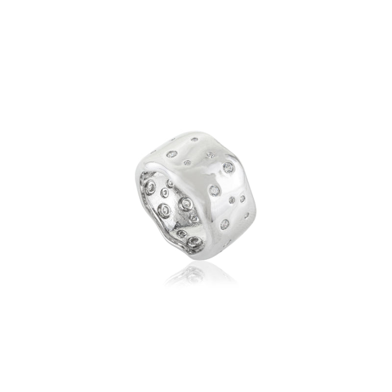 White CZ  Studded Band Ring For Women in Silver