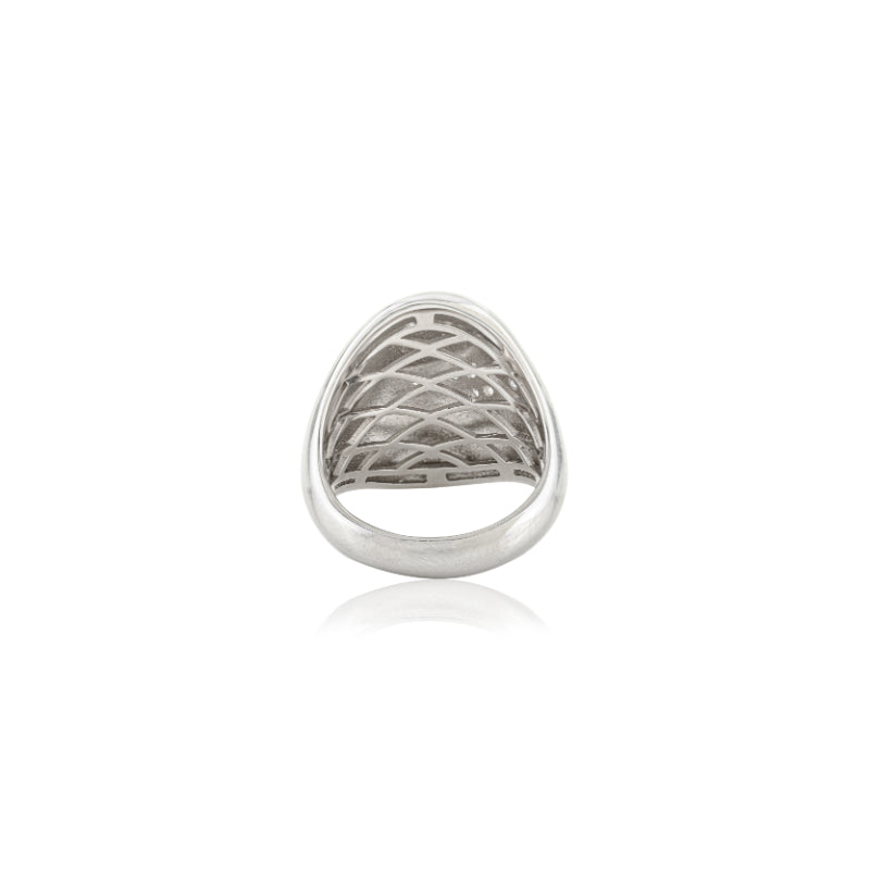 White CZ Studded Chunky Ring in Silver