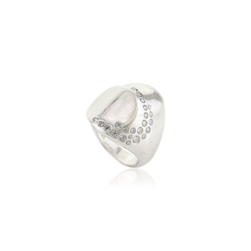 White CZ Studded Chunky Ring in Silver