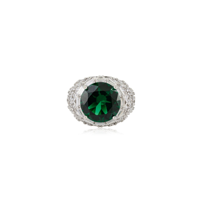 Bold Chunky ring in Sterling Silver with Green CZ Solitaire